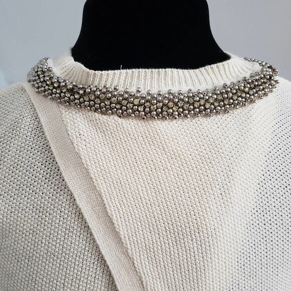 NWT Love by Design Embellished Neckline Split Back Cream Knit Sweater Large - Picture 7 of 12